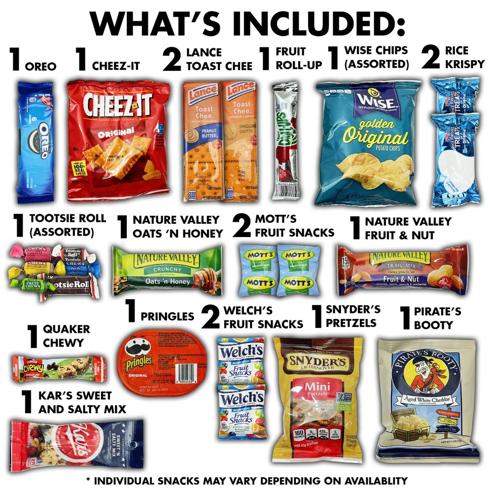 Cookies Chips Candy Snacks Care Package Variety Pack 20 Count Snack Sampler Box