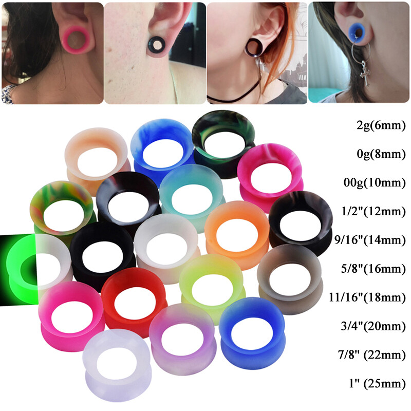 PAIR Soft Thin Silicone Double Flared Ear Tunnels Plugs Gauges Expander 2g-3/4"