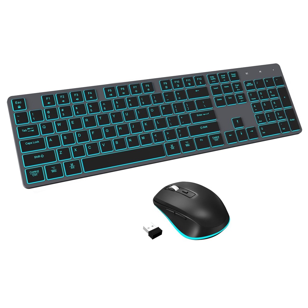 Quiet Wireless Keyboard and Mouse Backlit, Rechargeable Silent Flat Keyboard ...