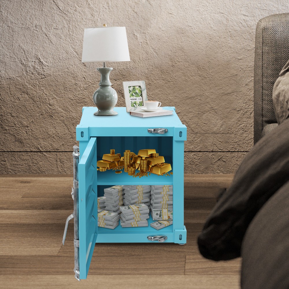 Floorstanding Side Table, Industrial Style Container Cabinet, Iron Bedside Table