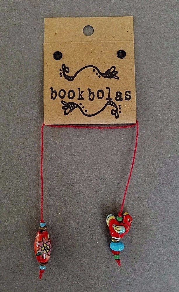 HANDMADE BEADED BOOKMARK ~ RED CERAMIC CHICKEN