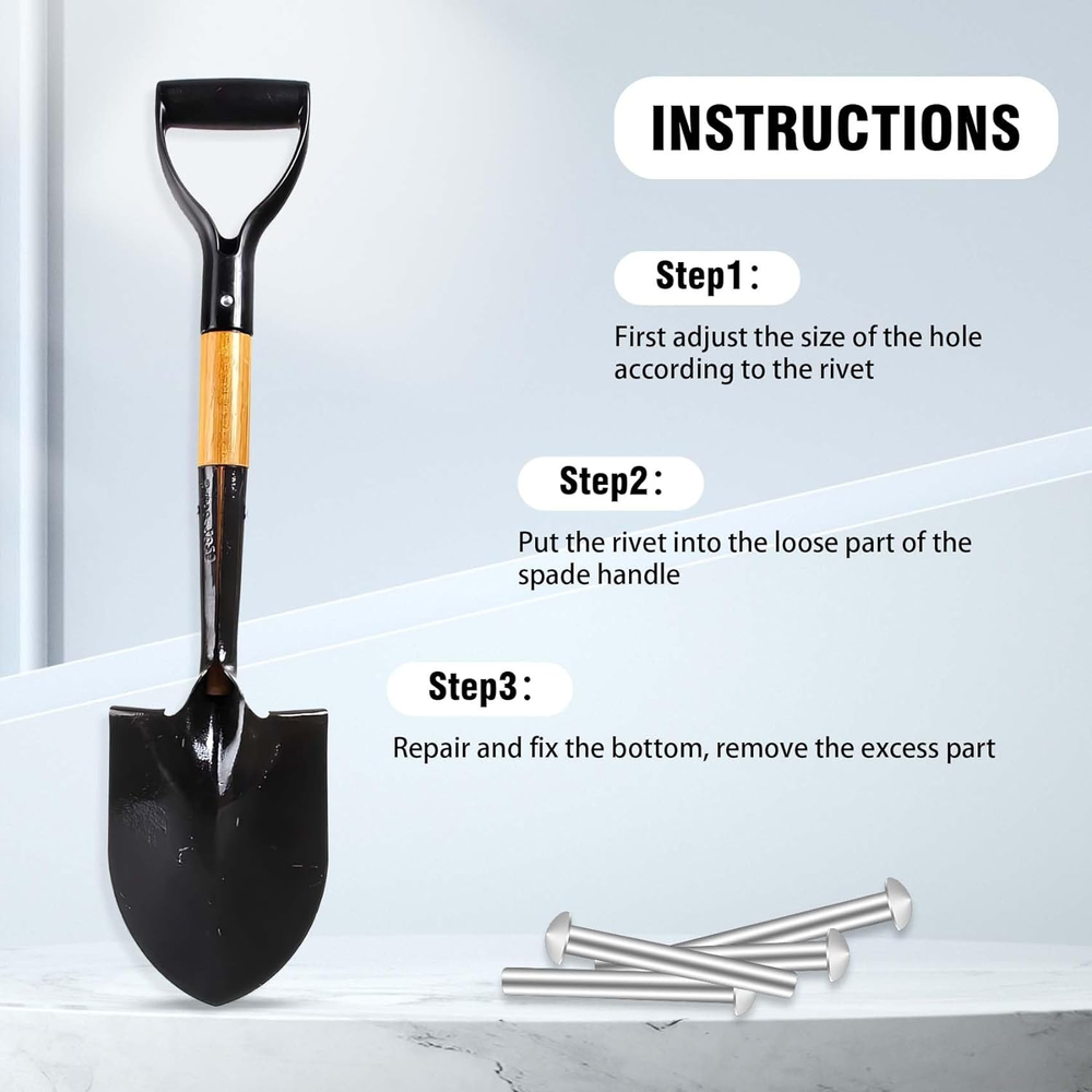 10 PCS Rivets for Spade Handle, Solid Rivet Tool, round Head Aluminum Rivets, Po