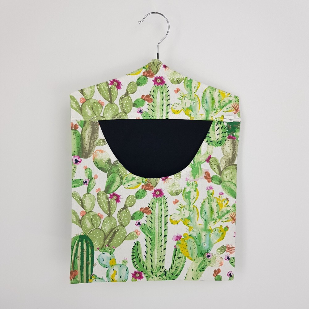 Peg Bag Handmade Green White Cactus Print Lined Laundry Clothes Peg Holder