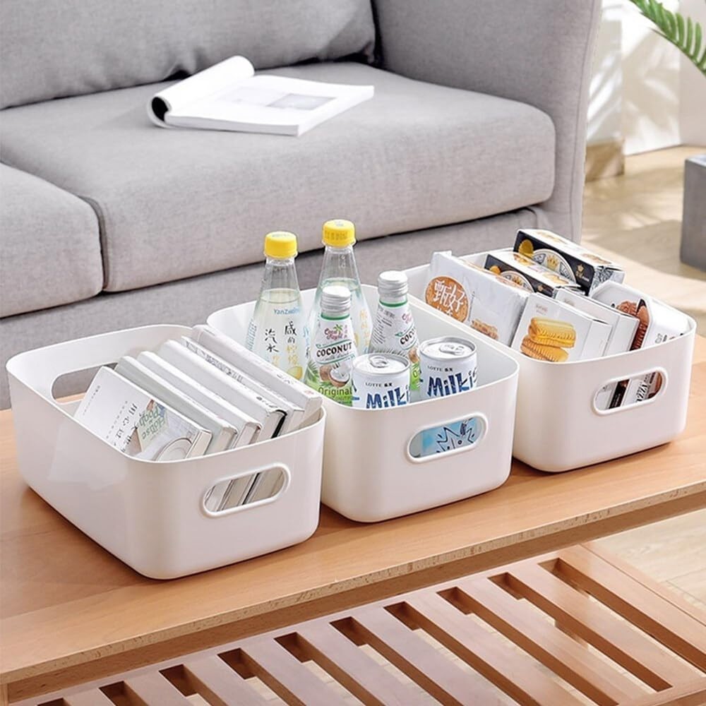 4-Piece Plastic Storage Set - Office/Home Kitchen Organisers, White Studio Ba...