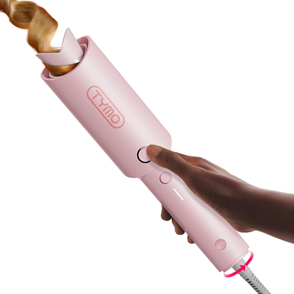 TYMO CurlPro Automatic Rotating Curling Iron 1.25 Inch Ionic Dual Voltage Pink