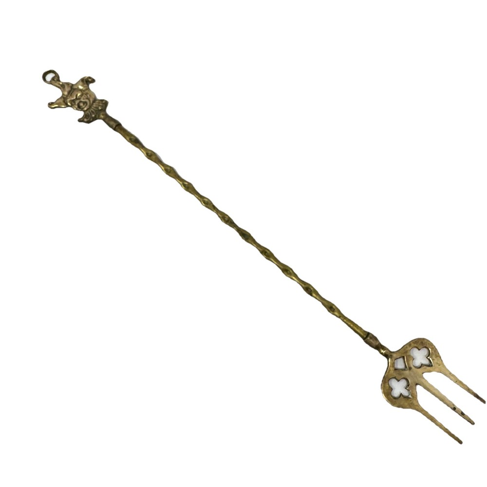 Vintage Brass Fireplace Toasting Fork Clown Design 20”