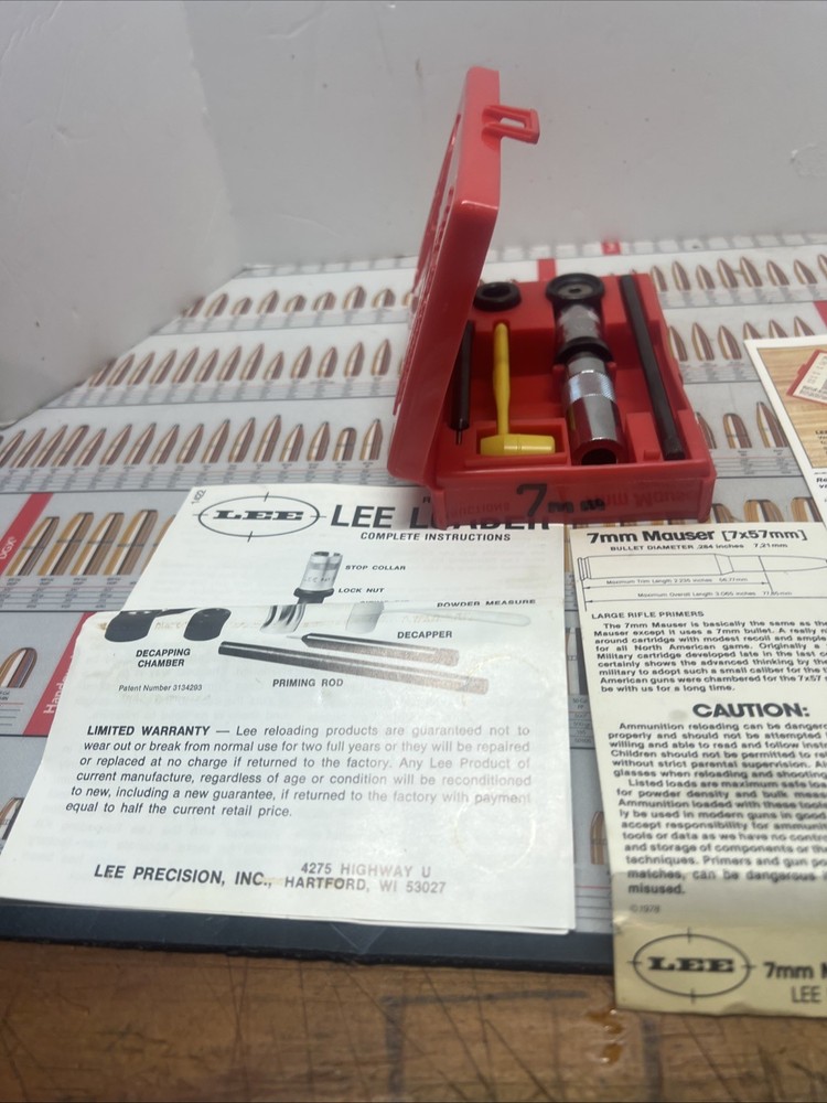 VTG LEE LOADER COMPLETE RELOADING TOOL 7X57 MAUSER & GUIDES REAL NICE