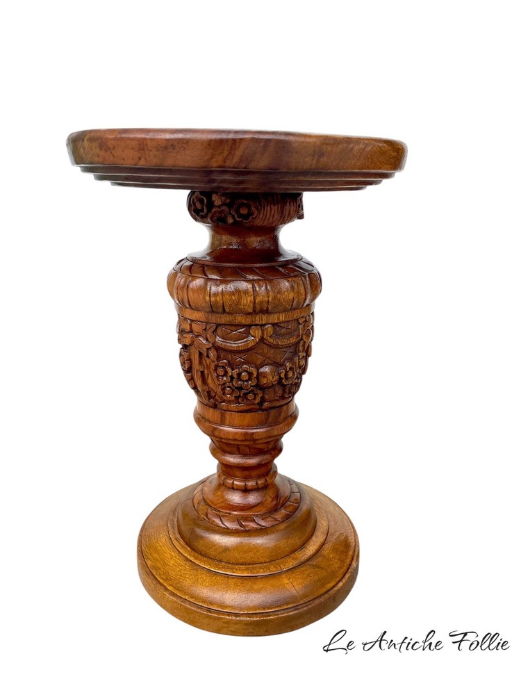 Hand Carved Solid Wood Vase Holder Pedestal - Support Column