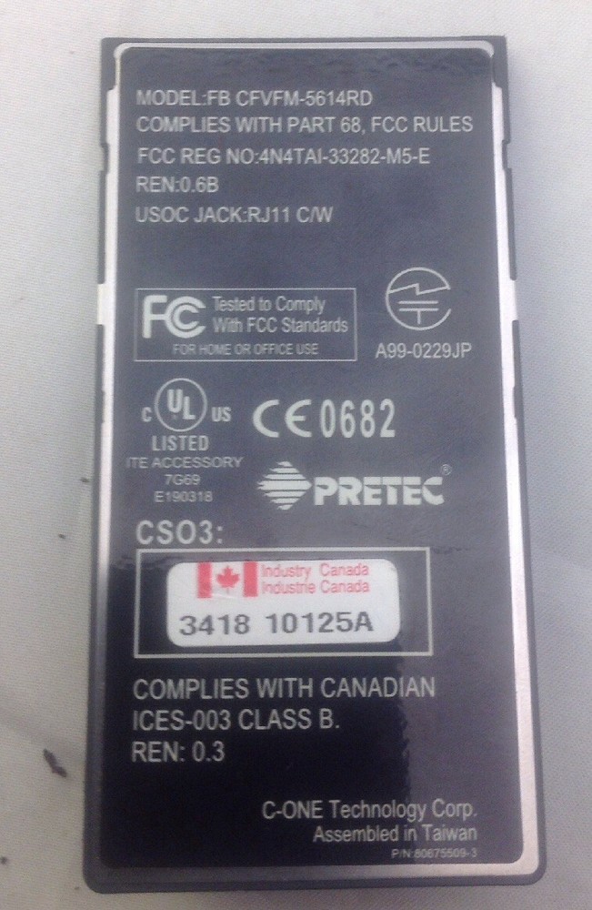 Compact Flash 56k Modem 56 Kbps Fax/Modem