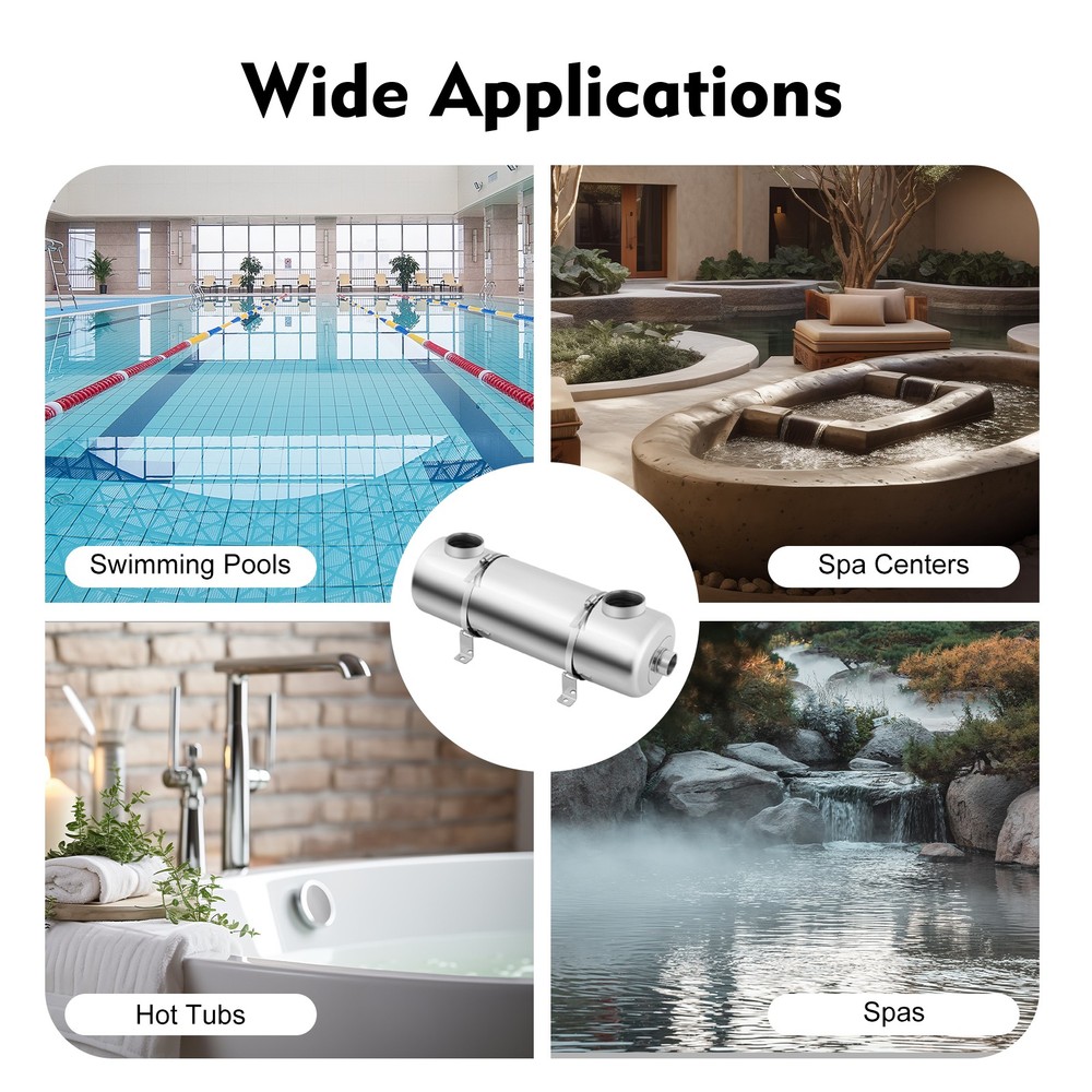 200KBTU Heat Exchanger 1INCH +1 1/2" FPT for Salt Water Swimming Pool Spa SS304