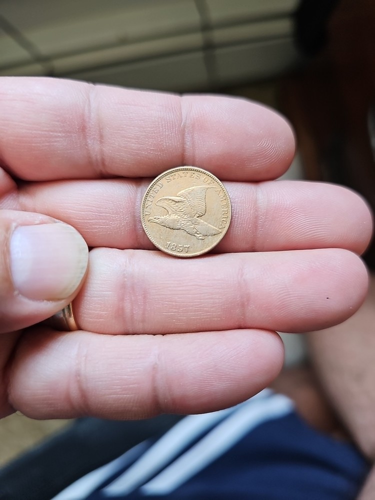 1857 Flying Eagle 1c One Cent Coin XF/AU Condition, Solid Strike