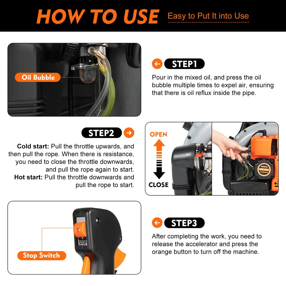 63CC 2 Stroke Backpack Gas Powered Leaf Blower Commercial Grass Lawn Blower