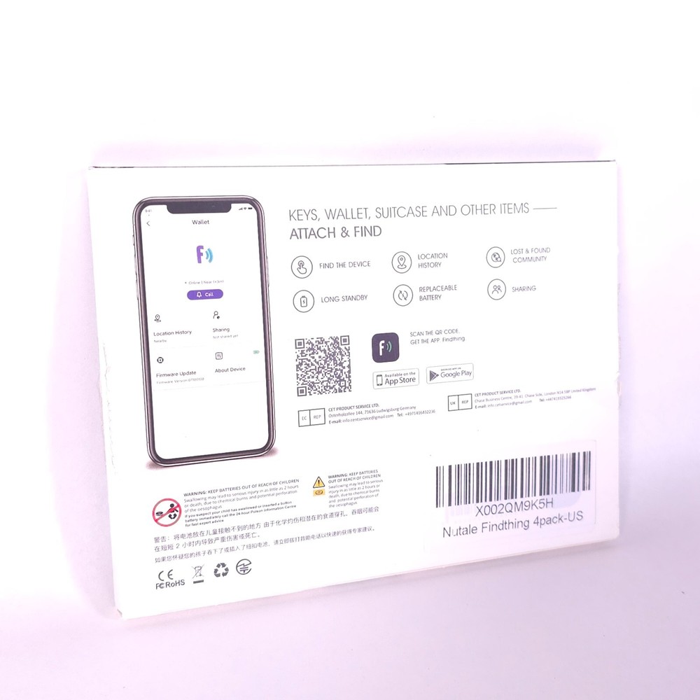 Nutale Findthing- Bluetooth Smart Key Finder 4 Pack - Smart Tracker NEW!