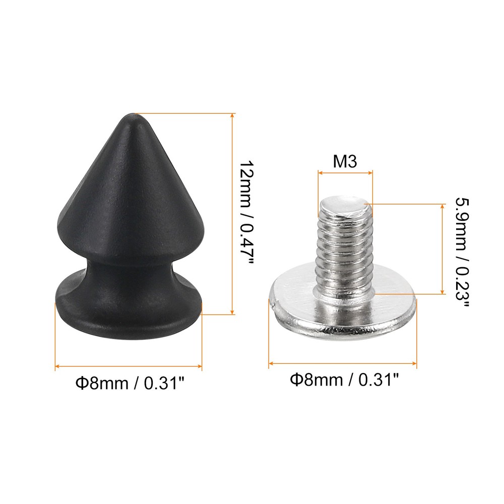20Sets Cone Spike Stud Rivet,12mm Tree Studs and Spikes Matt Black