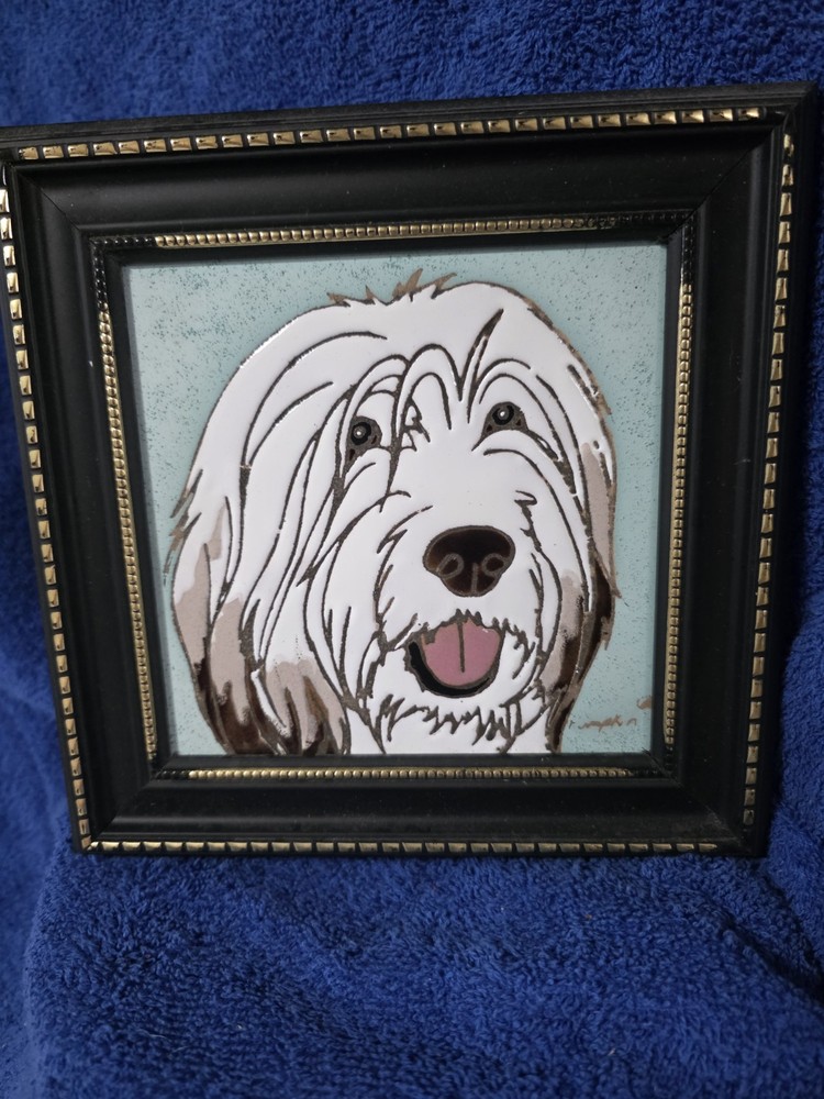 Framed Sheep Dog Ceramic Tile By Pumpkin