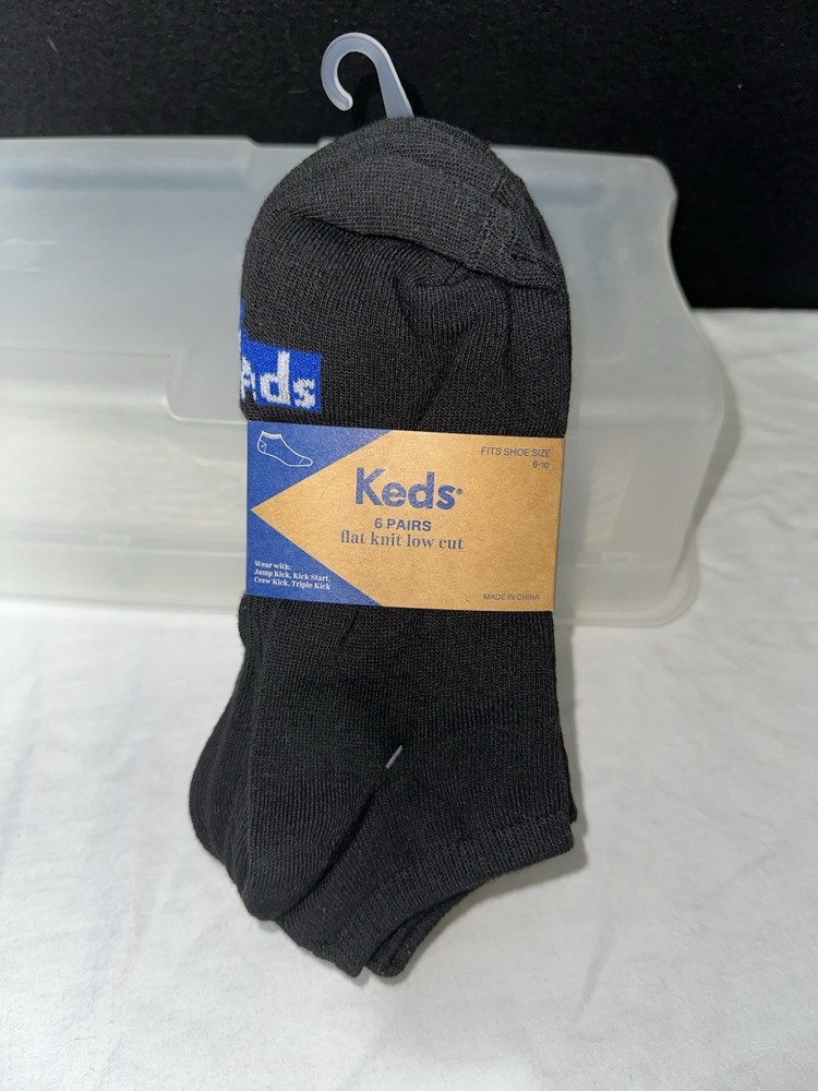 Keds Women's 6-10 Black Flat knit Low Cut Socks 6 Pk