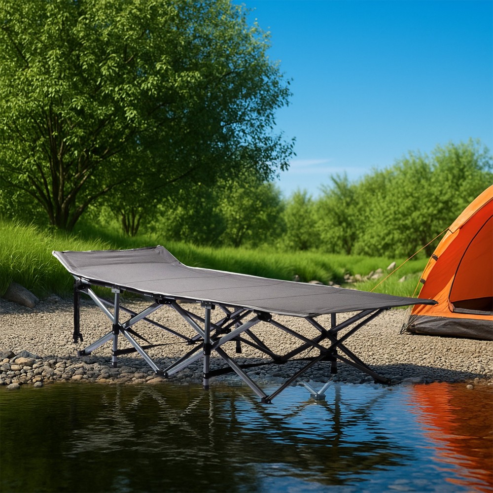 Folding Camping Cot Bed with Soft Pad, Portable Outdoor Cot