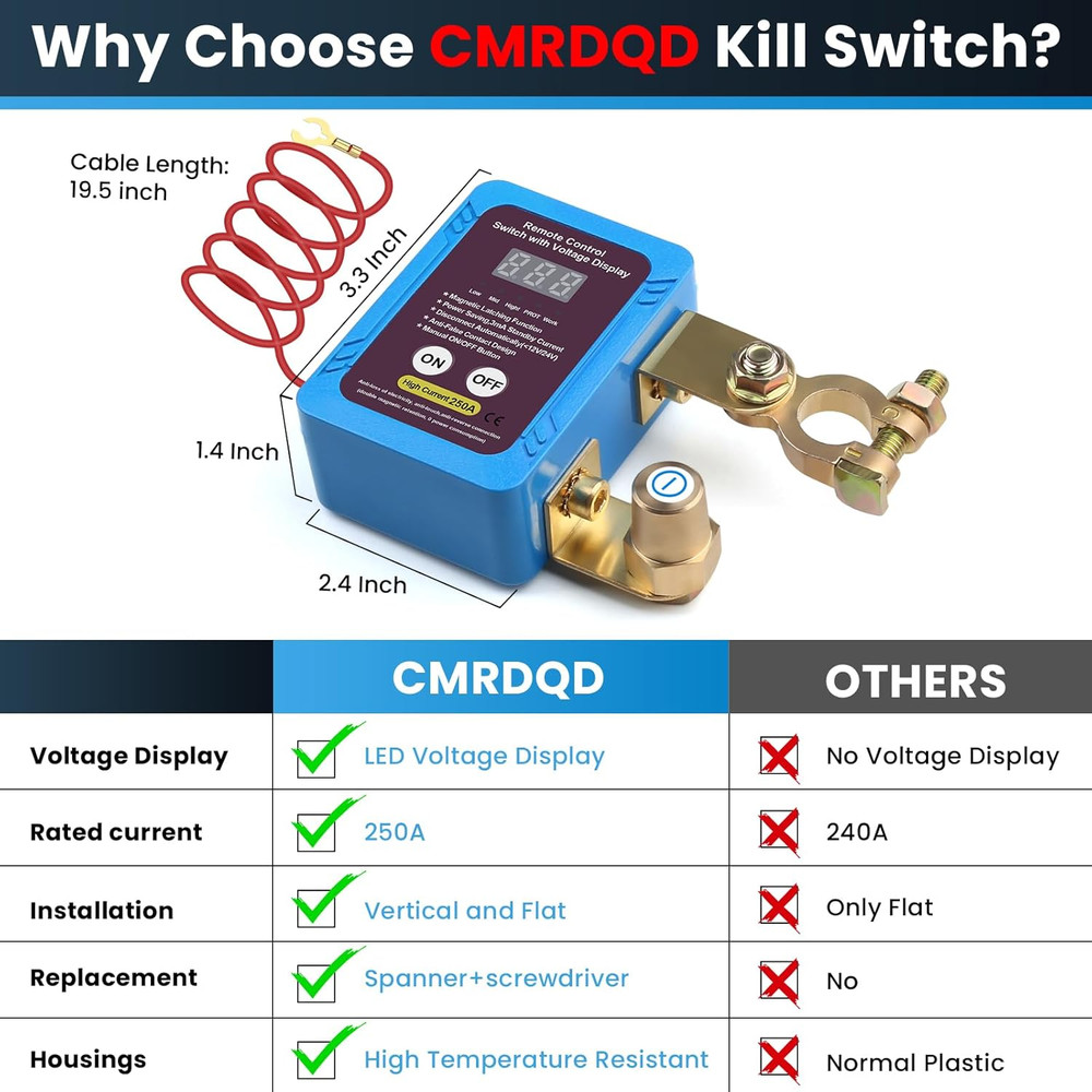 250A 12V Remote Battery Disconnect Switch, Upgrade Smart Voltage Kill Switch wit