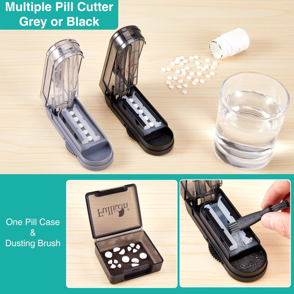 Fullicon Multiple Pill Cutter - Adjustable for Small Pills With Accurate Grey