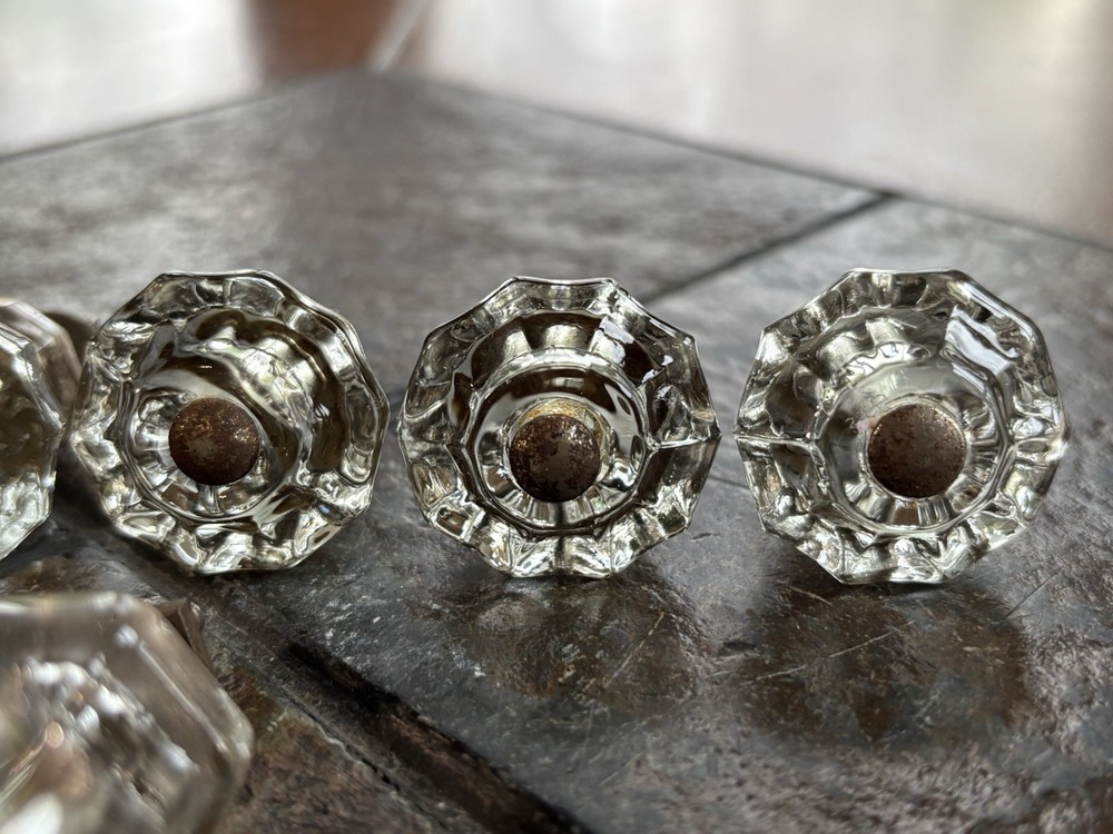 8 Vintage Antique Crystal Glass Hexagon Pulls Knobs for Cabinets/Drawers