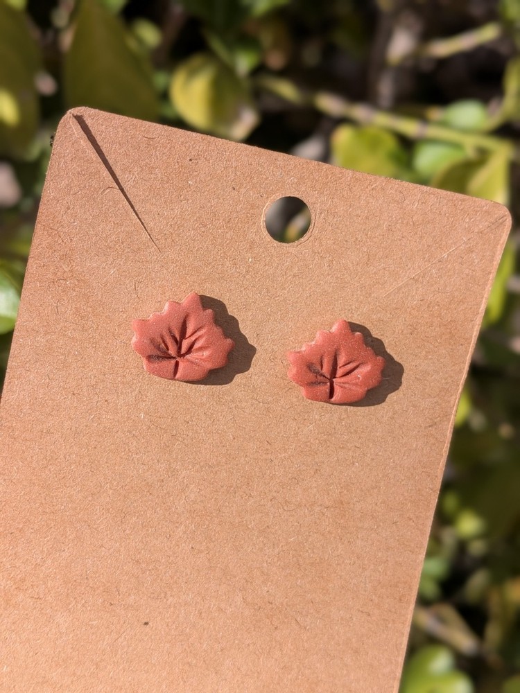Polymer Clay Fall Autumn Leaf Stud Earrings