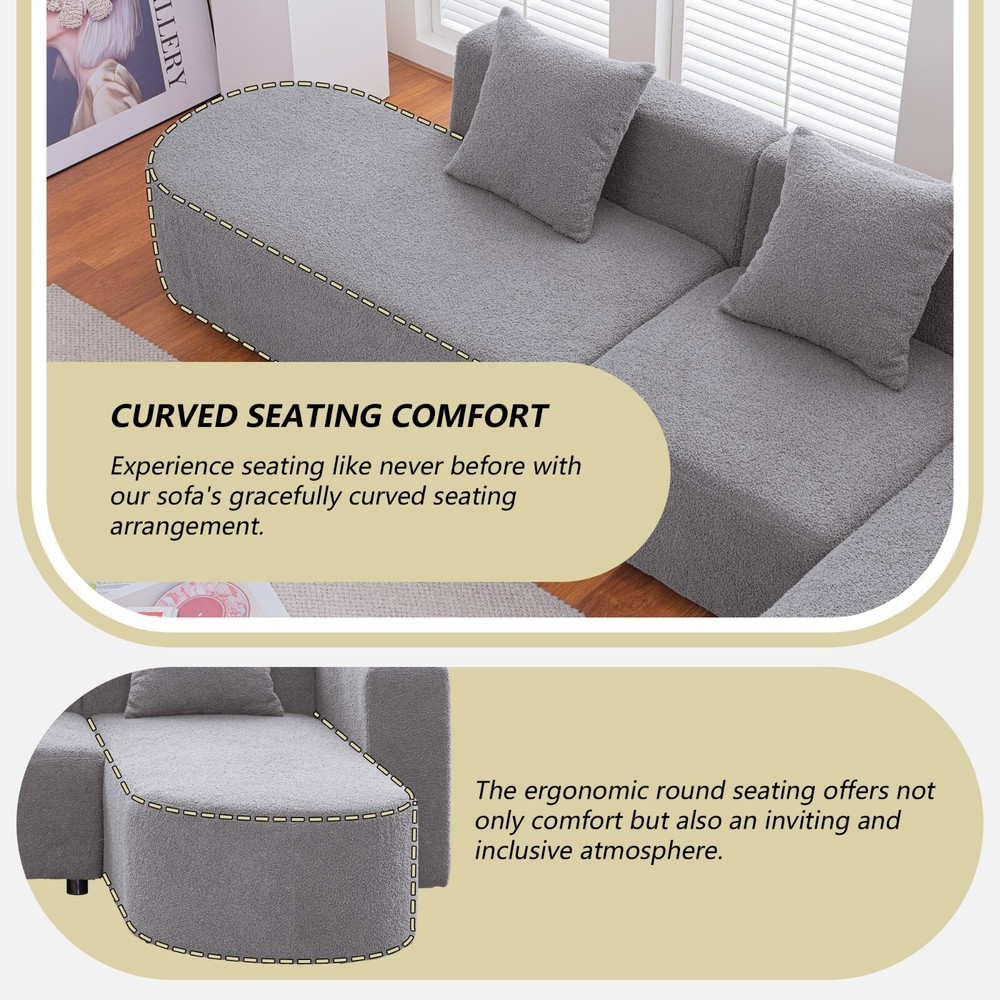 110.2'' Modern Sectional L shape boucle Sofa with curved seat