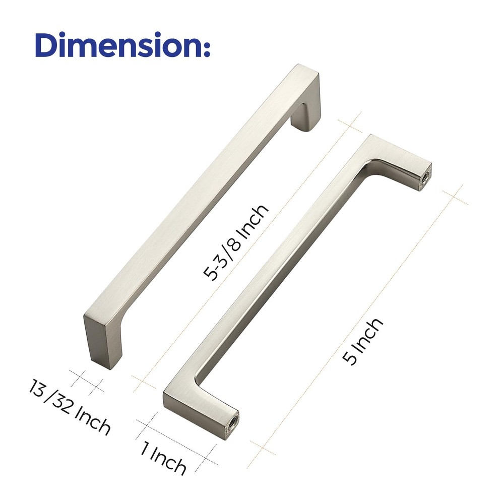 10 PCS Solid 5 Inch Square Cabinet Handles Brushed Nickel Kitchen Drawer Pull