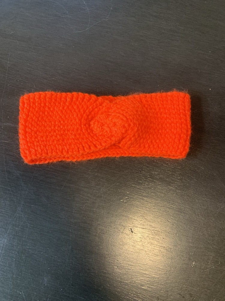 Hand Knit Red Small Headband With Decorative Twist Knot