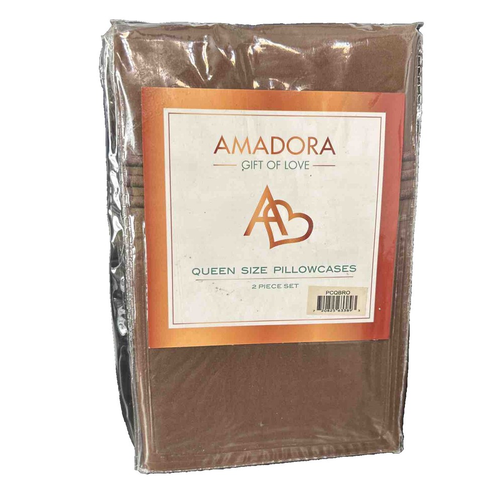 Amadora 2 Piece Pillowcase Set, Brown, Queen