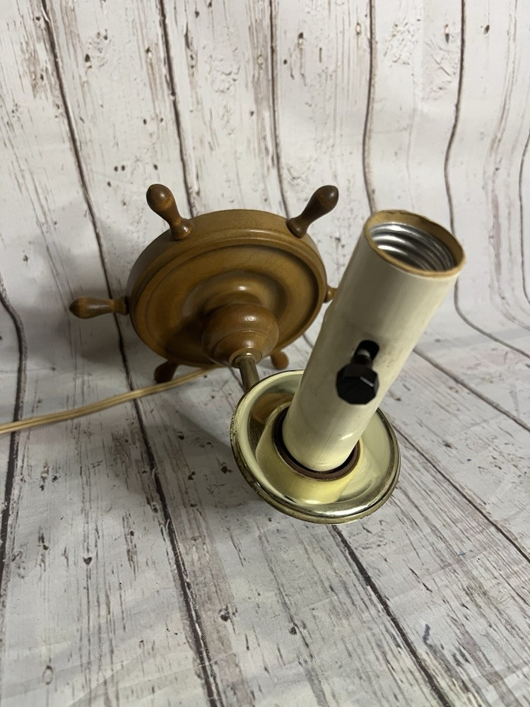 Antique Nautical Wood Ship Wheel Wall Sconce Light