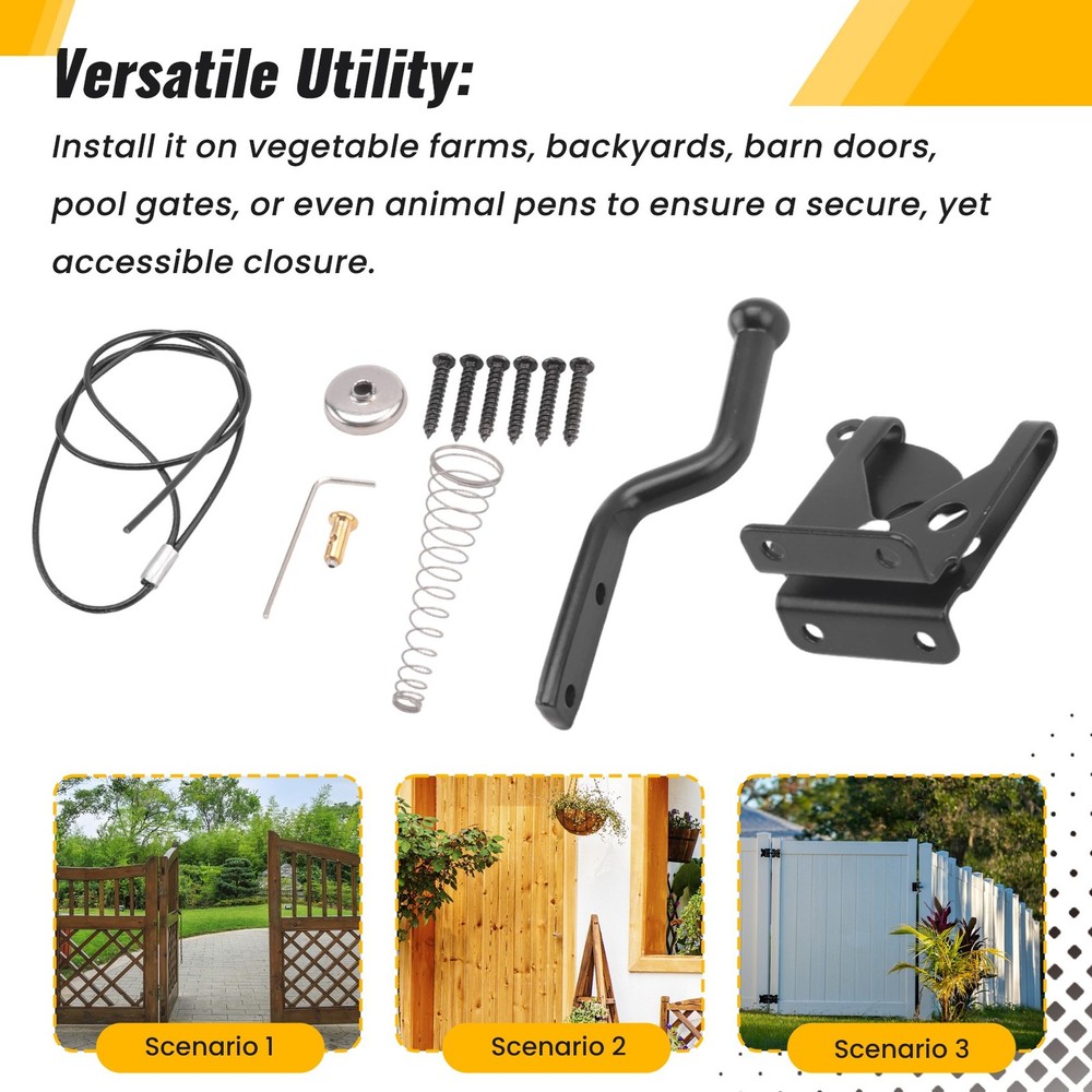 Self Locking Gate for Wooden Fence Heavy Duty, Steel Spring Cable Pull3054