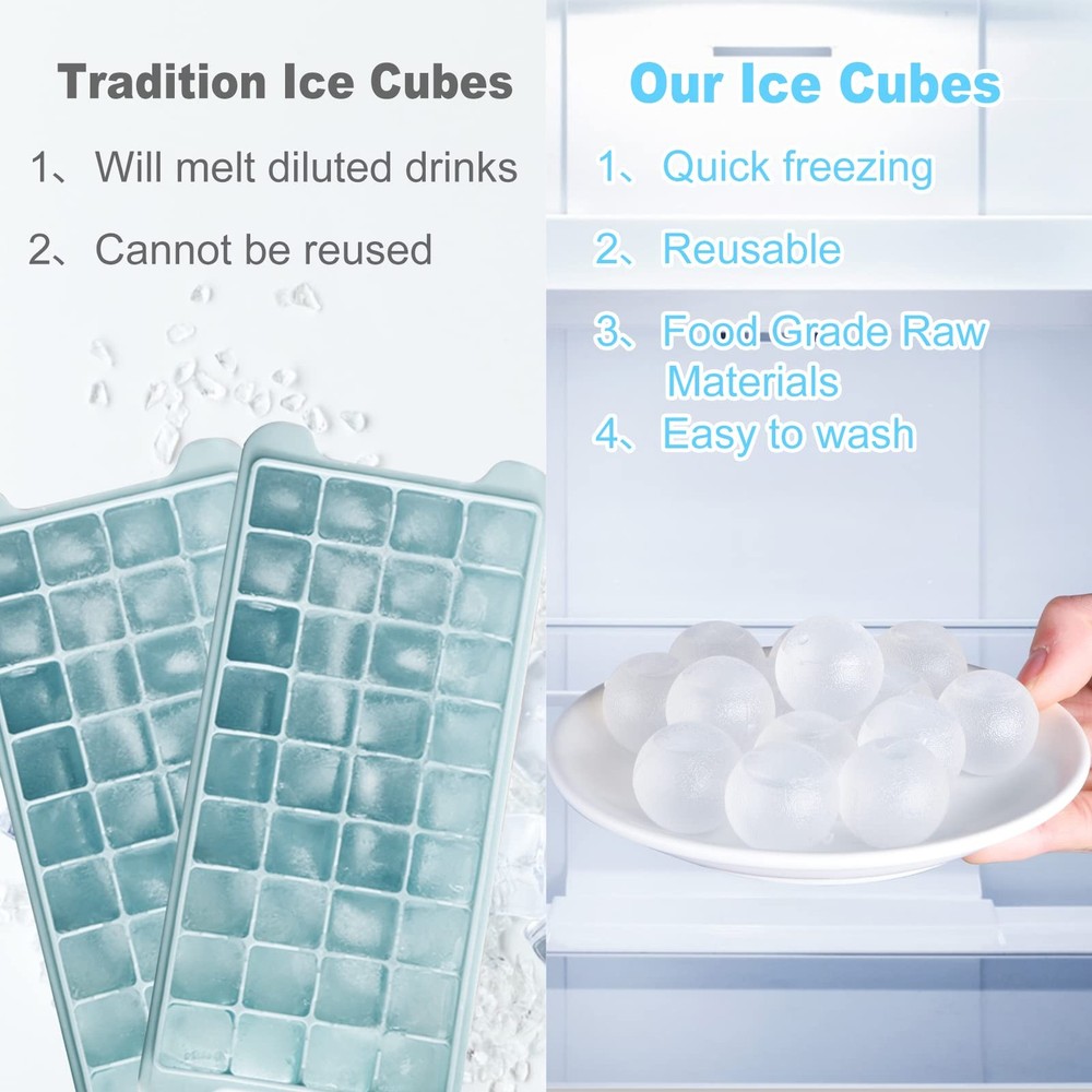 100 Pack Reusable Ice Cube for Drinks, Clear Round 100 Pack, Transparent