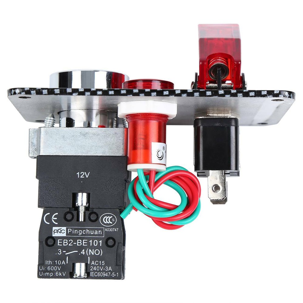 12V Carbon Ignition Switch Panel Engine Start Push Button LED Toggle Racing Car