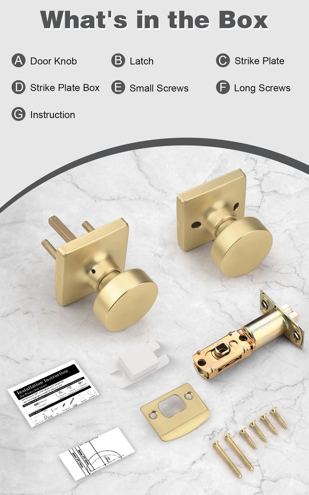 Probrico Bulk Passage Door Knobs Interior 10 Pack, Brushed Gold Square
