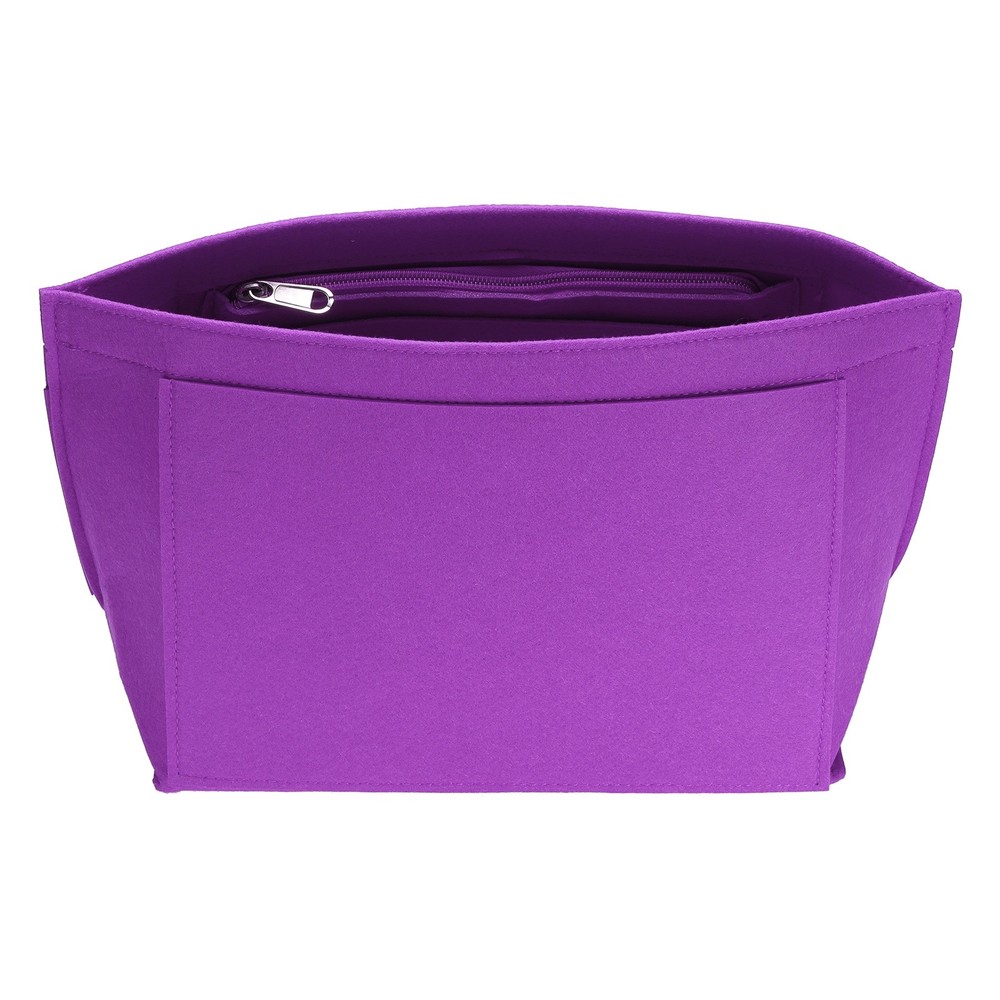 Purse Organizer Insert, Medium Felt Handbag Organizer with Zipper, Purple