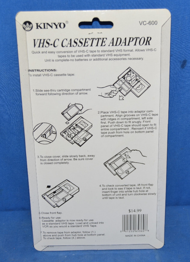 Kinyo VHS-C Cassette Adaptor Model VC-600