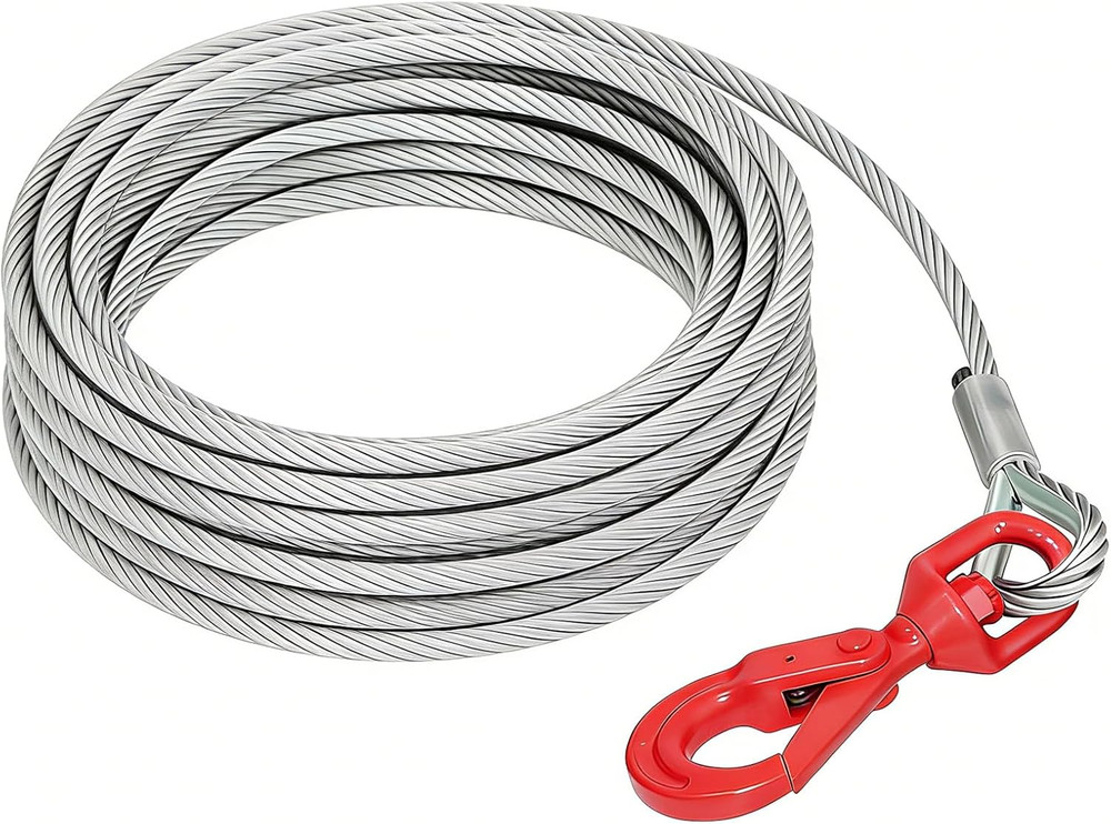 3/8" X 75' Wire Cable, Heavy Duty Galvanized Steel Winch Cablewith Self-Locking