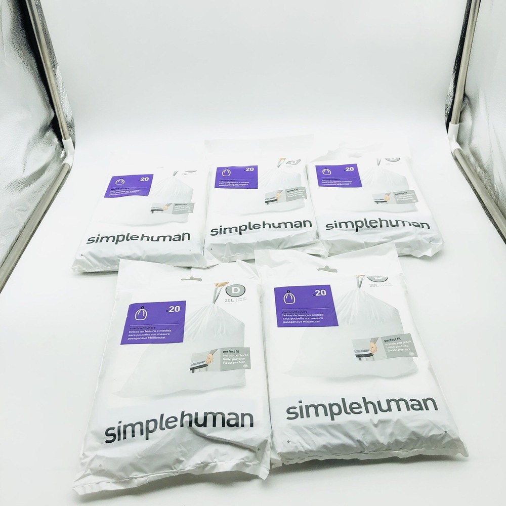 simplehuman Code D 100 Count, Dispenser Pack Custom Fit Liners, Drawstring Trash