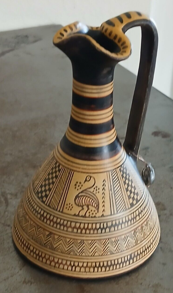 Handmade Greek Geometric Copy Ceramic Jug Pitcher 5.75" Tall
