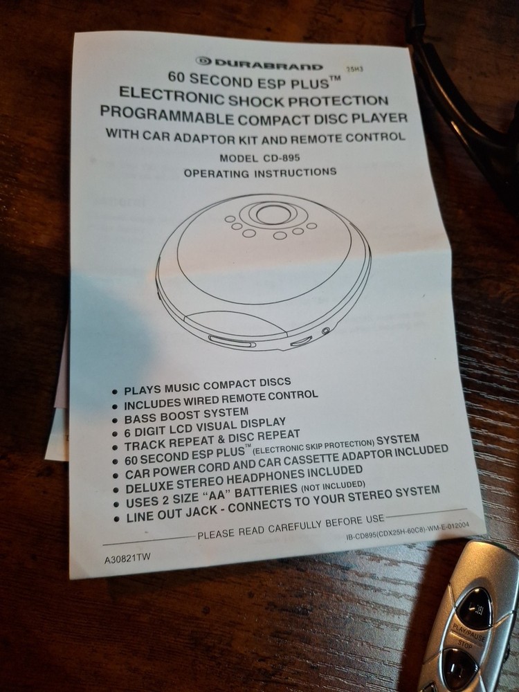 Durabrand 60 Second ESP CD PLAYER CD-895 complete New Without Box