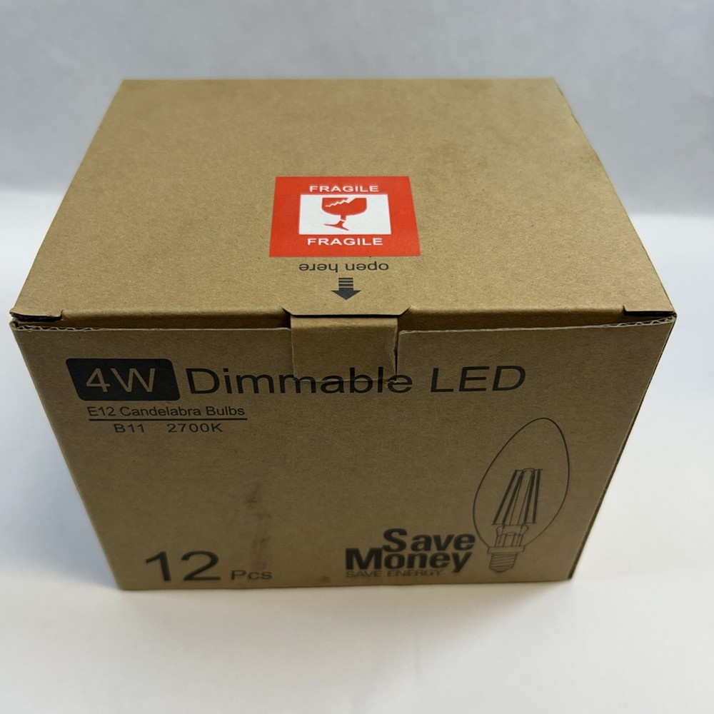 12 Pack Dimmable E12 Candle Light Bulbs LED 4W Candelabra Bulb