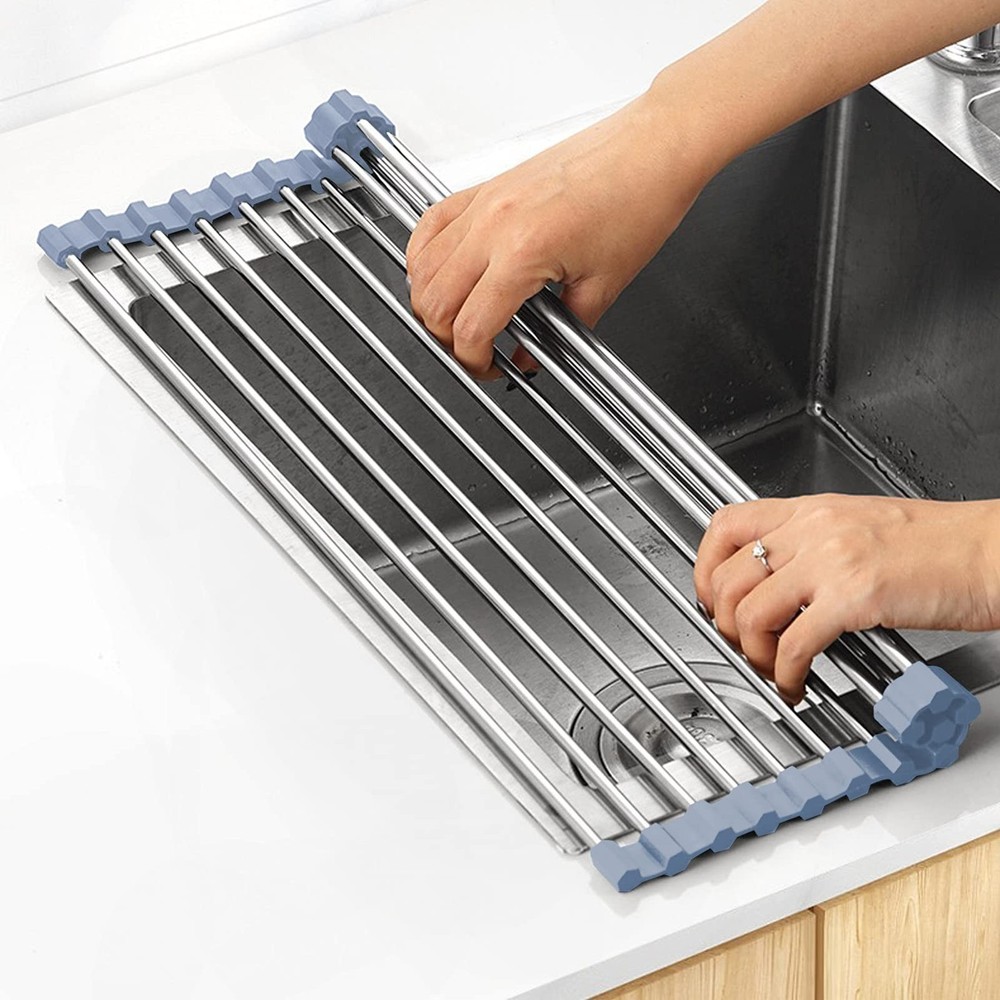 MECHEER Over The Sink Dish Drying Rack, Roll Up Dish Drying Rack Kitchen Dish...