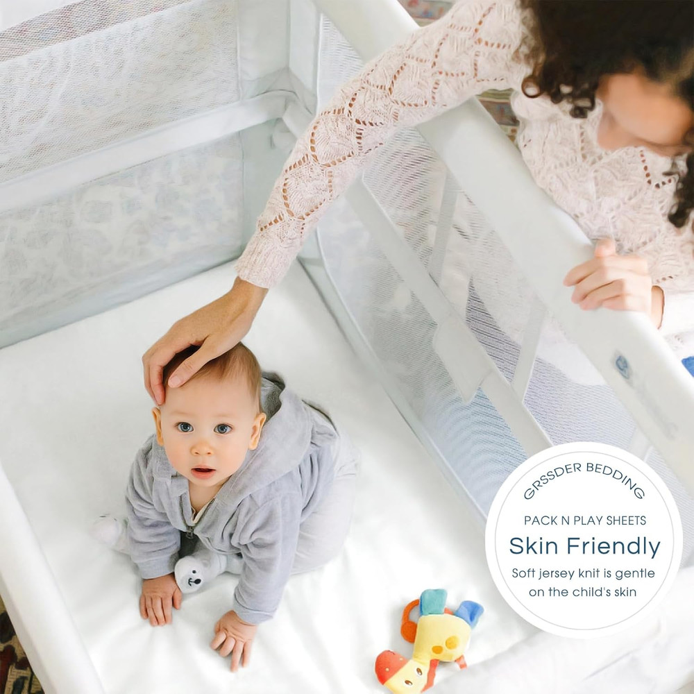 Mini Crib Sheets Fitted, Pack and Play Sheets 2 Pack, Ultra Soft Stretchy Pack N
