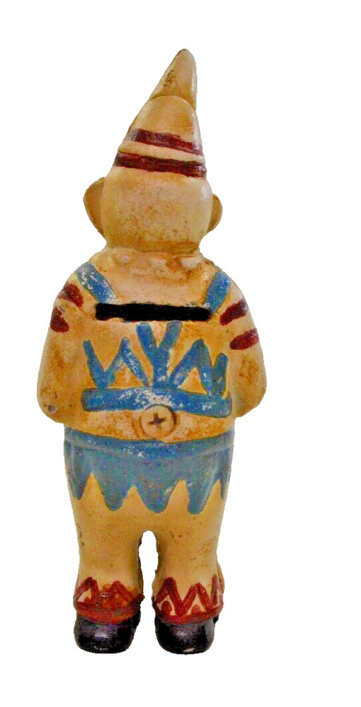 Vintage Cold Painted Cast Iron Standing Clown-Jester 5.5"