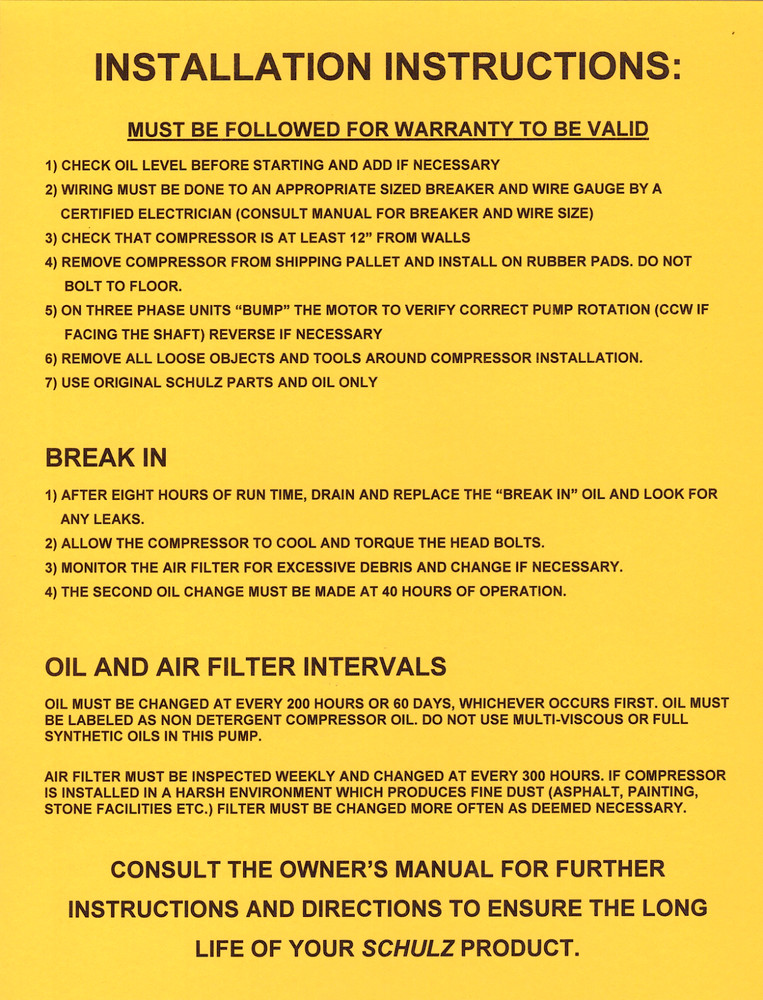 SCHULZ AIR COMPRESSOR PUMP - MSL-10MAX - CAST IRON