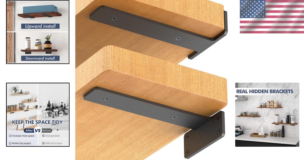 Durable 6 Inch Metal Floating Shelf Brackets - Hidden Installation Design