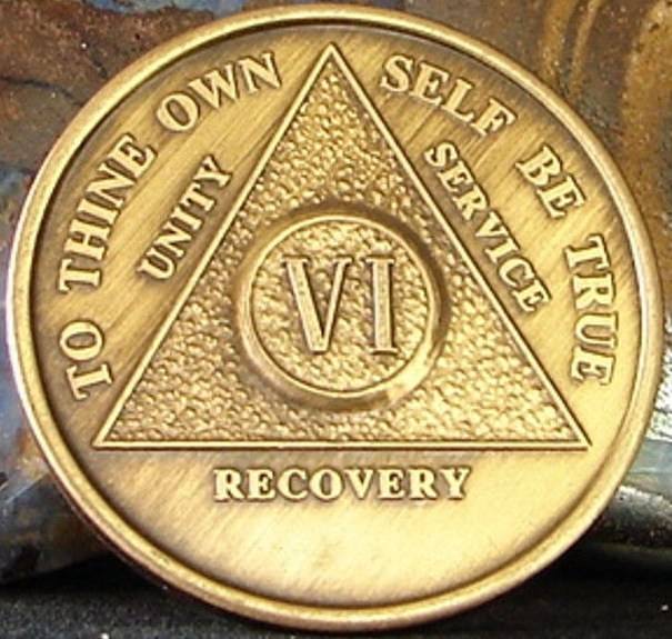 Alcoholics Anonymous AA 6 Year Bronze Medallion Chip Token Sobriety Sober