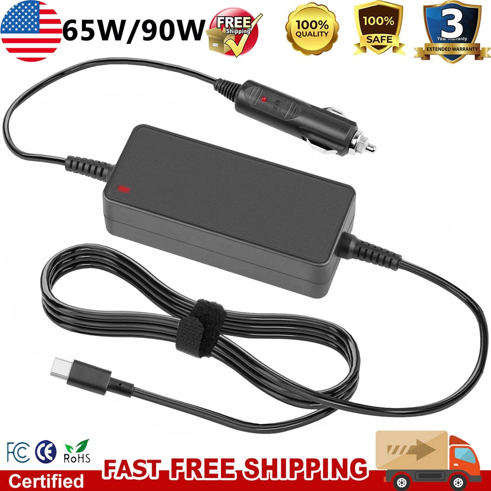 PD 90W/65W Car Cigarette Lighter Socket to USB-C Type-C Power Supply Adapter