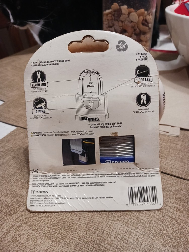 Brinks High Security paddle Lock Set Keyed Alike