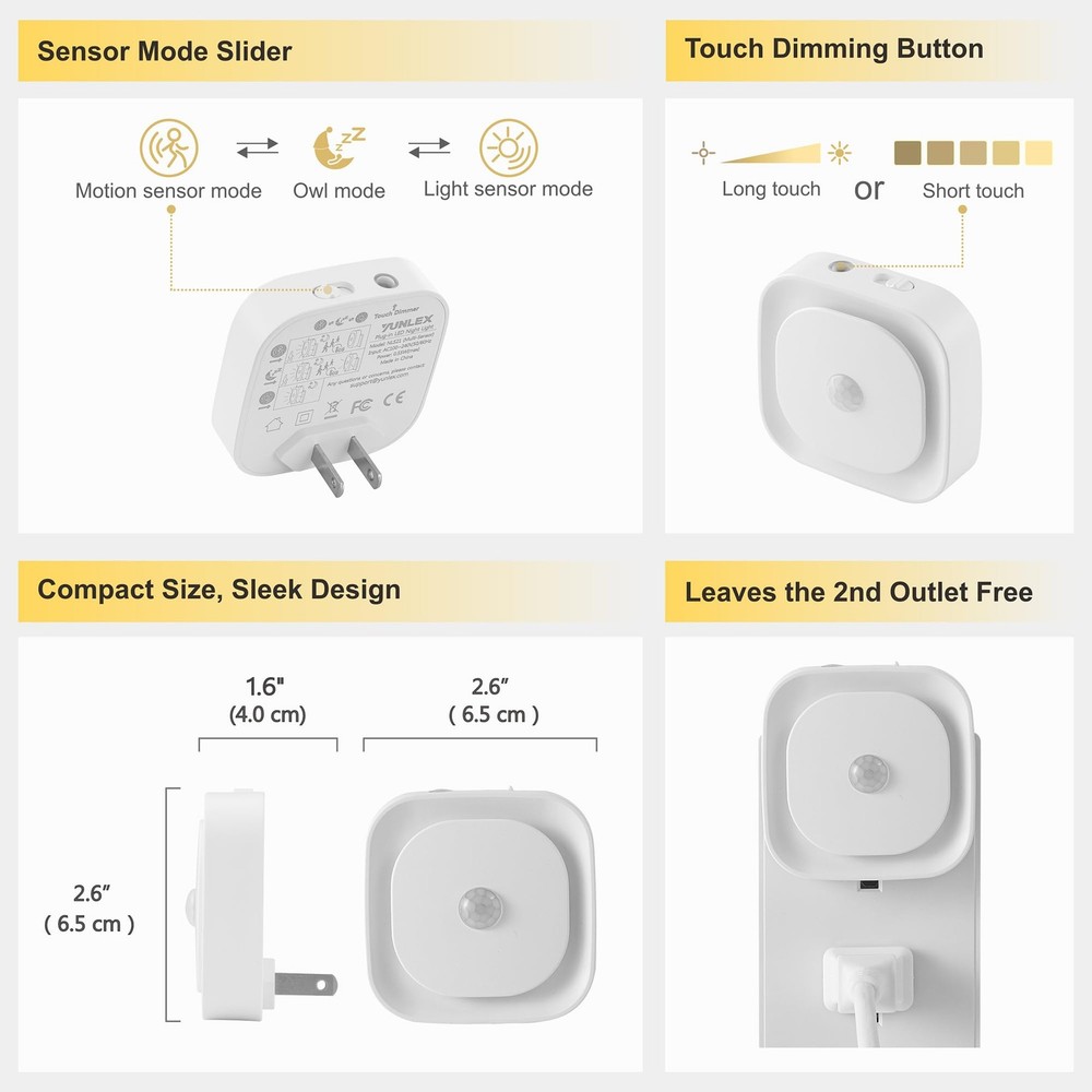 2 Pack Plug in Night Light with Motion Sensor & Dusk to Dawn Sensor, 3 Sensor...